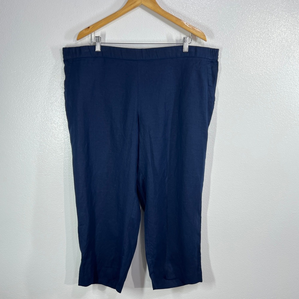 Charter Club Luxury 100% Linen Wide Leg Pants 2X Intrepid Blue NWT Drawstring